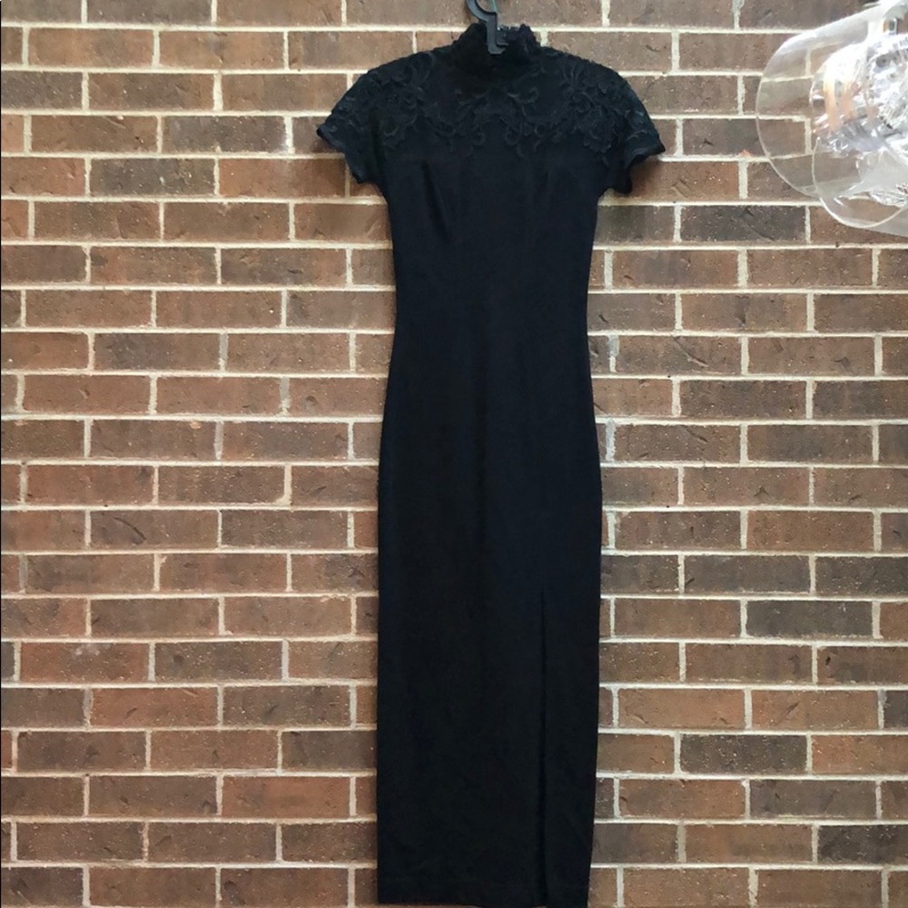 Cache Tadashi Shoji Black Lace/Mesh Maxi Gown XS
